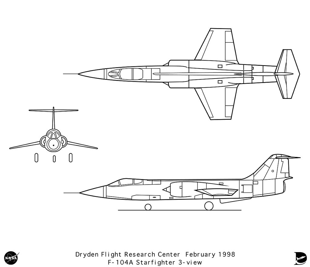 F-104A Starfighter 3-View line art